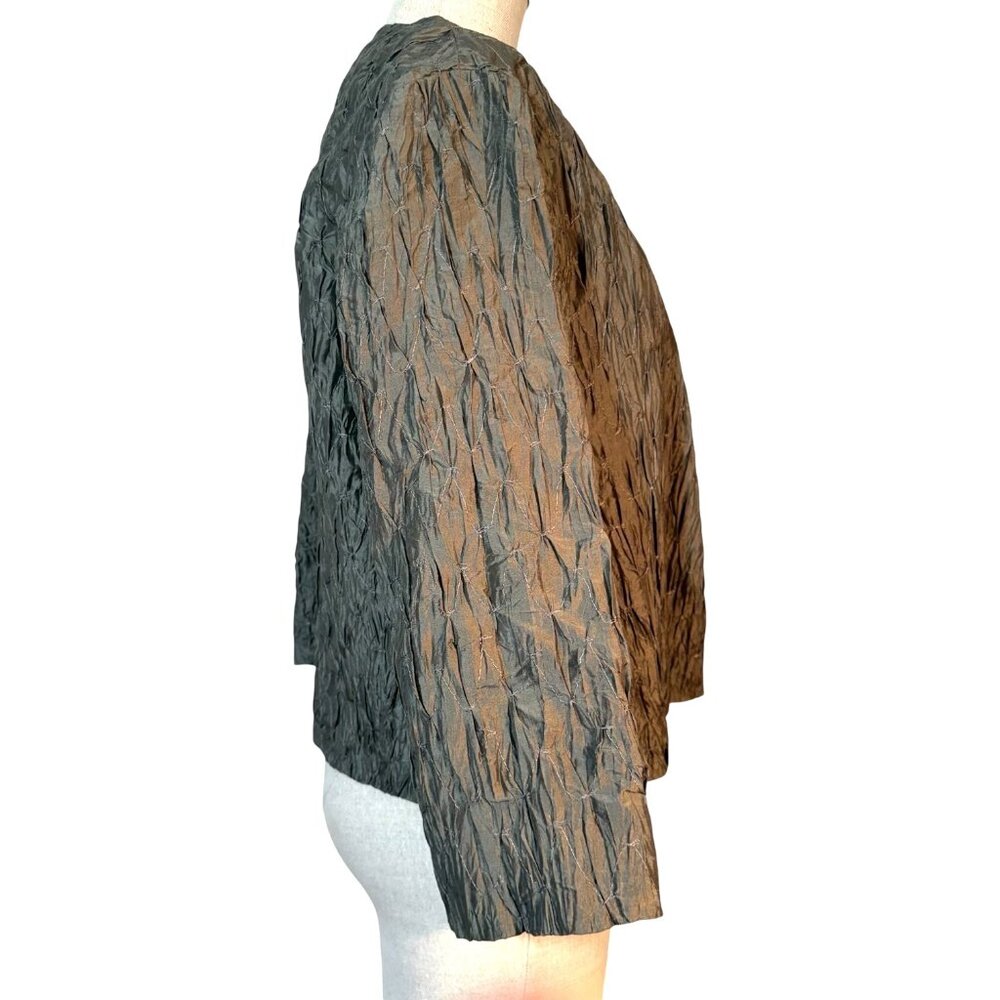 Eileen Fisher Womens 100% Silk Jacket Open Front Size L Crinkle Smock Texture - Picture 3 of 8